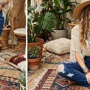 GOGO JEANS Distressed Curvy Mom Jeans boho